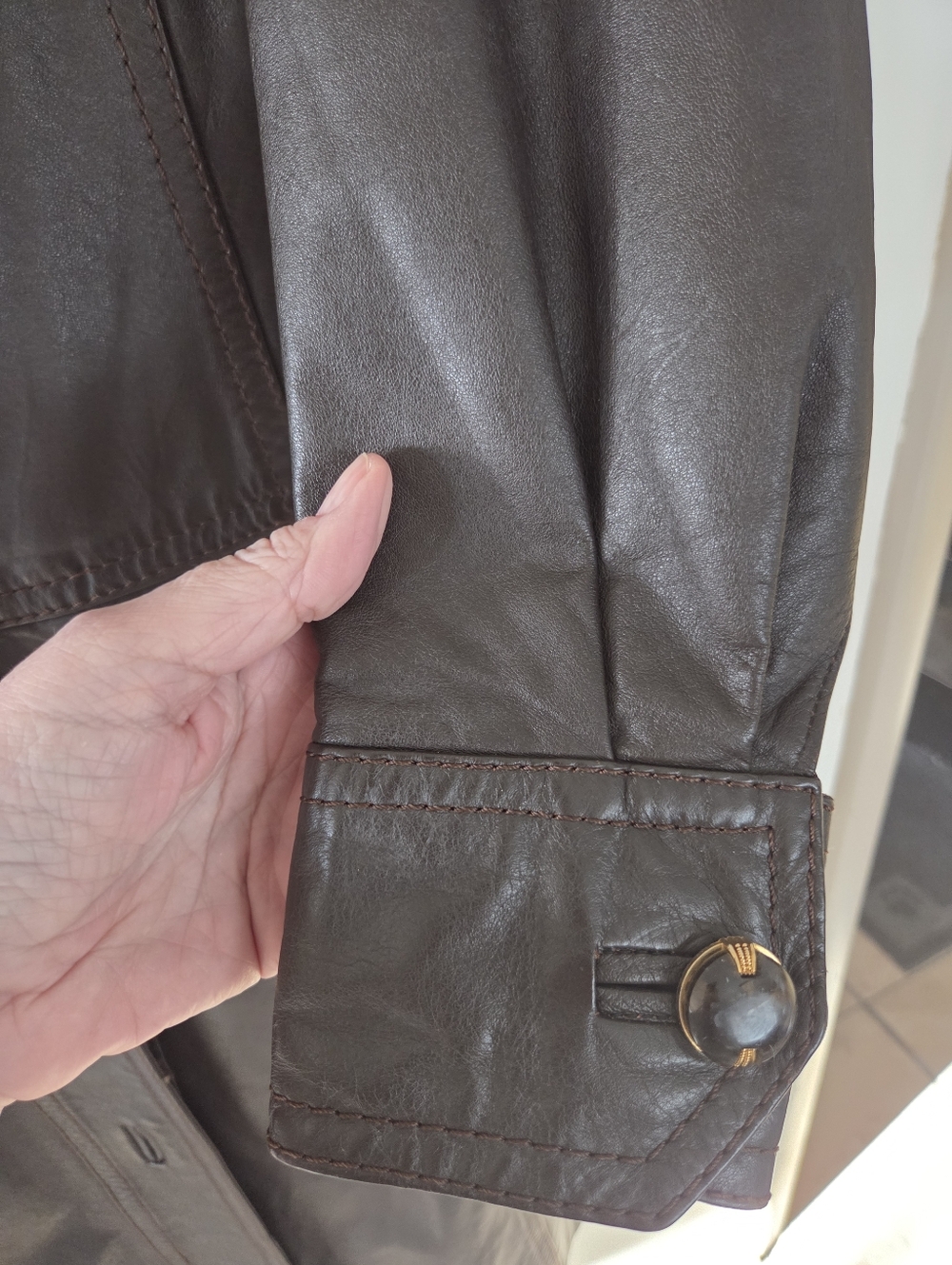 Vintage Brown Leather Midi Coat See Measurements - Picture 12 of 14